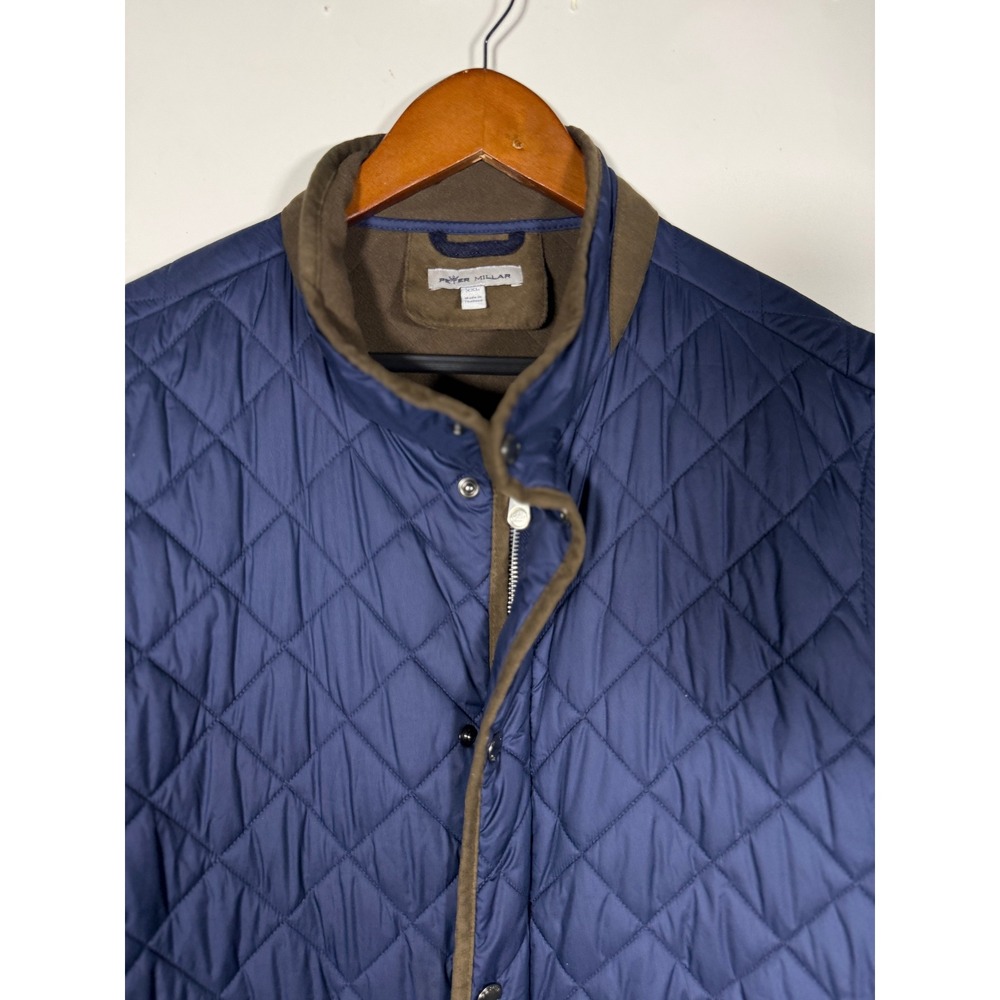 Peter Millar Essex Quilted Vest Mens XXL Navy Blue Fleece Lined Full Zip Snap